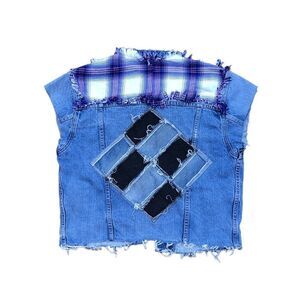 VINTAGE 2004 Levi's Patchwork Denim Jacket Vest Blue Small